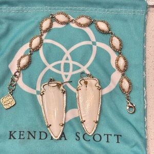 Kendra Scott White and Gold Bracelet and earrings set